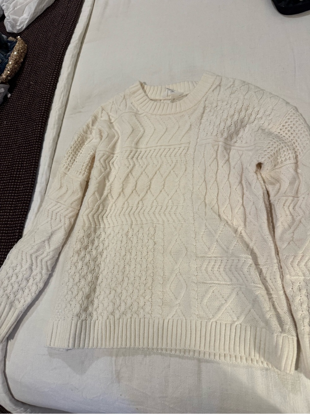 Time and Tru Cream Cable-Knit Crewneck Sweater